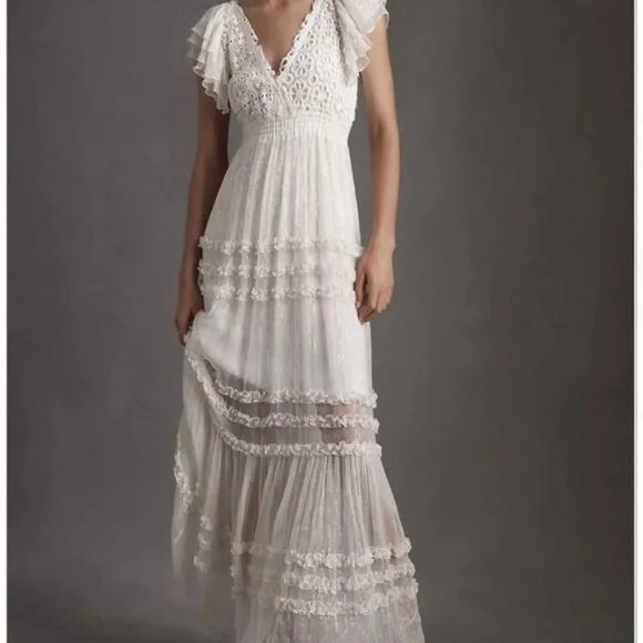 Free people BHDLN gauze white maxi backless crochet dress 7o’s style - Picture 3 of 6